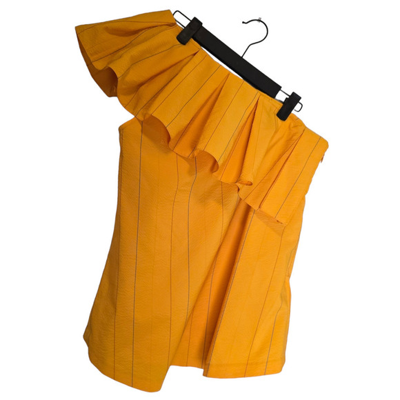 Sachin + Babi one shoulder yellow striped blouse size 10 medium - Picture 4 of 7